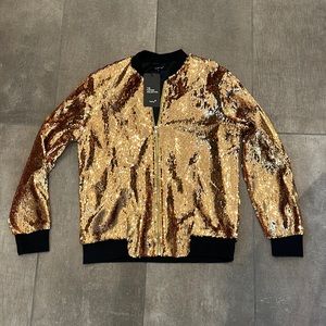 Hancy dark gold sequin bomber jacket NWT